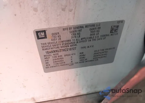 2017 GMC Acadia Slt-2 из США, поврежденный, VIN 1GKKNNLS7HZ218727